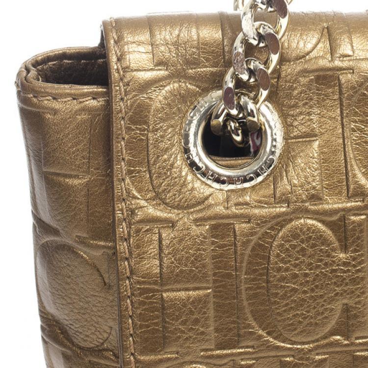 Pre Owned Carolina Herrera ‘Holly’ Bronze Monogram Embossed Bag