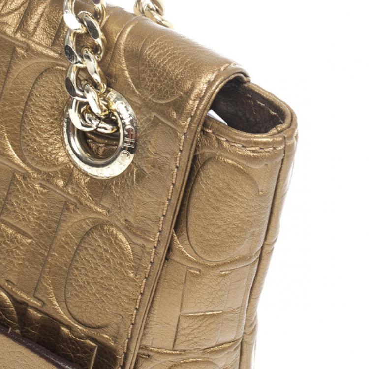 Pre Owned Carolina Herrera ‘Holly’ Bronze Monogram Embossed Bag