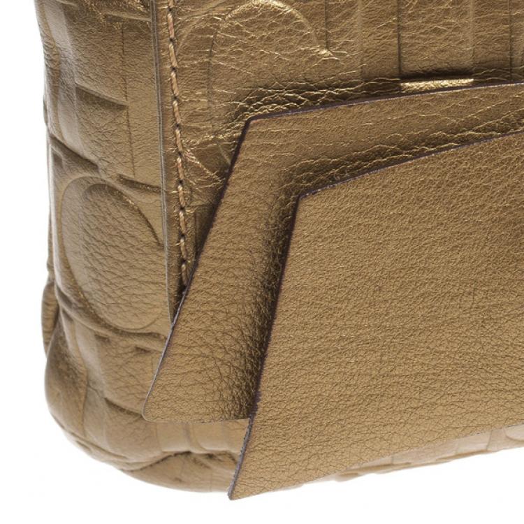 Pre Owned Carolina Herrera ‘Holly’ Bronze Monogram Embossed Bag