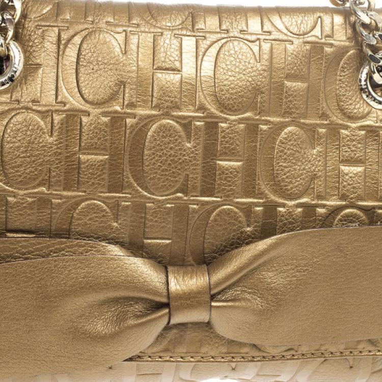Pre Owned Carolina Herrera ‘Holly’ Bronze Monogram Embossed Bag