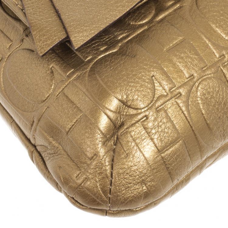 Pre Owned Carolina Herrera ‘Holly’ Bronze Monogram Embossed Bag
