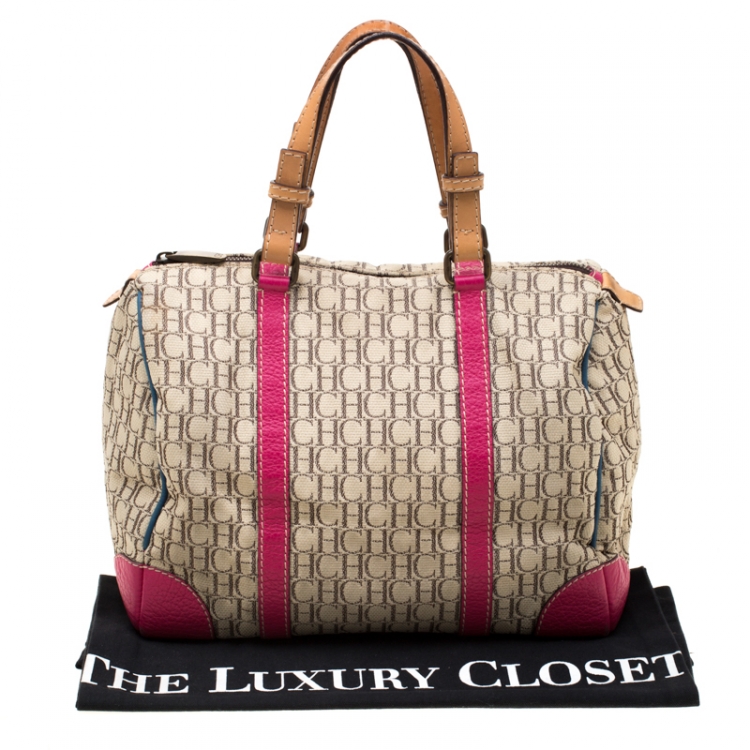 Pre Owned Carolina Herrera Multicolor Monogram Canvas and Leather Andy Boston Bag