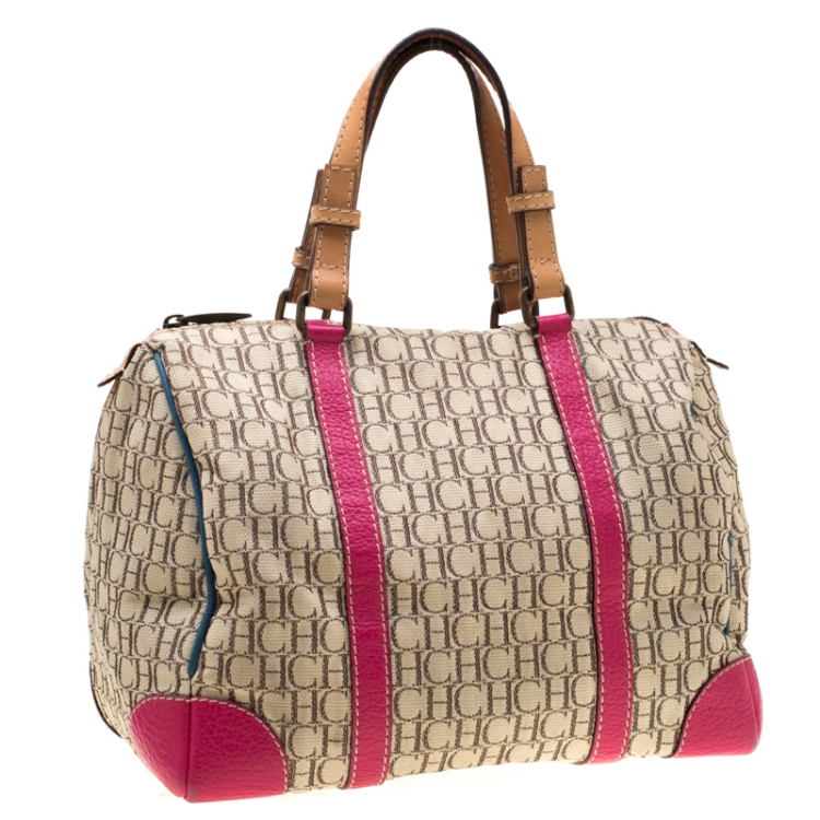 Pre Owned Carolina Herrera Multicolor Monogram Canvas and Leather Andy Boston Bag