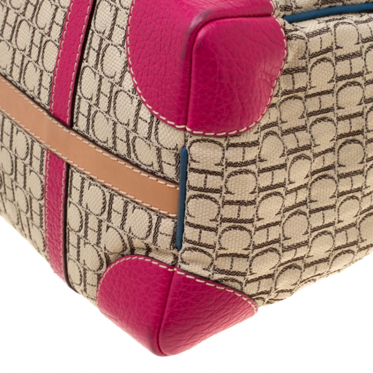 Pre Owned Carolina Herrera Multicolor Monogram Canvas and Leather Andy Boston Bag