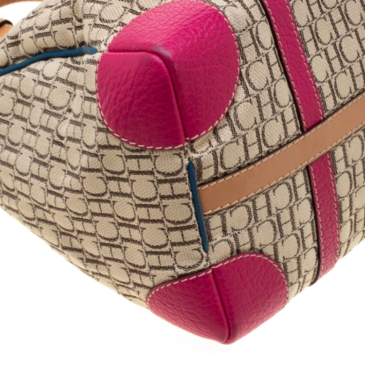 Pre Owned Carolina Herrera Multicolor Monogram Canvas and Leather Andy Boston Bag