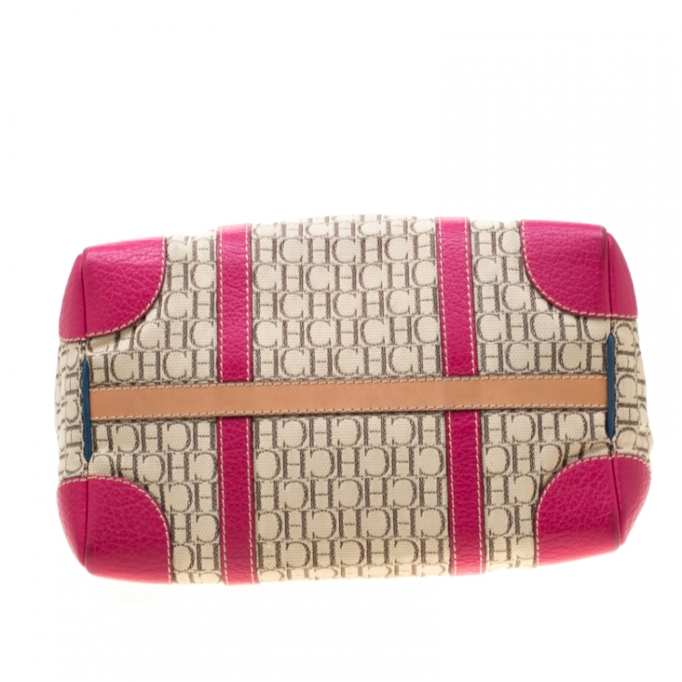 Pre Owned Carolina Herrera Multicolor Monogram Canvas and Leather Andy Boston Bag