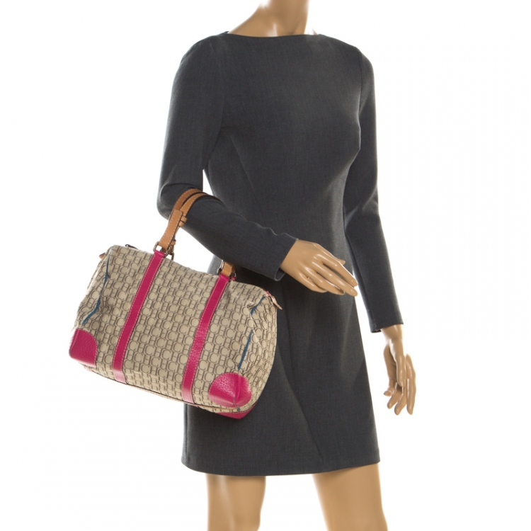 Pre Owned Carolina Herrera Multicolor Monogram Canvas and Leather Andy Boston Bag