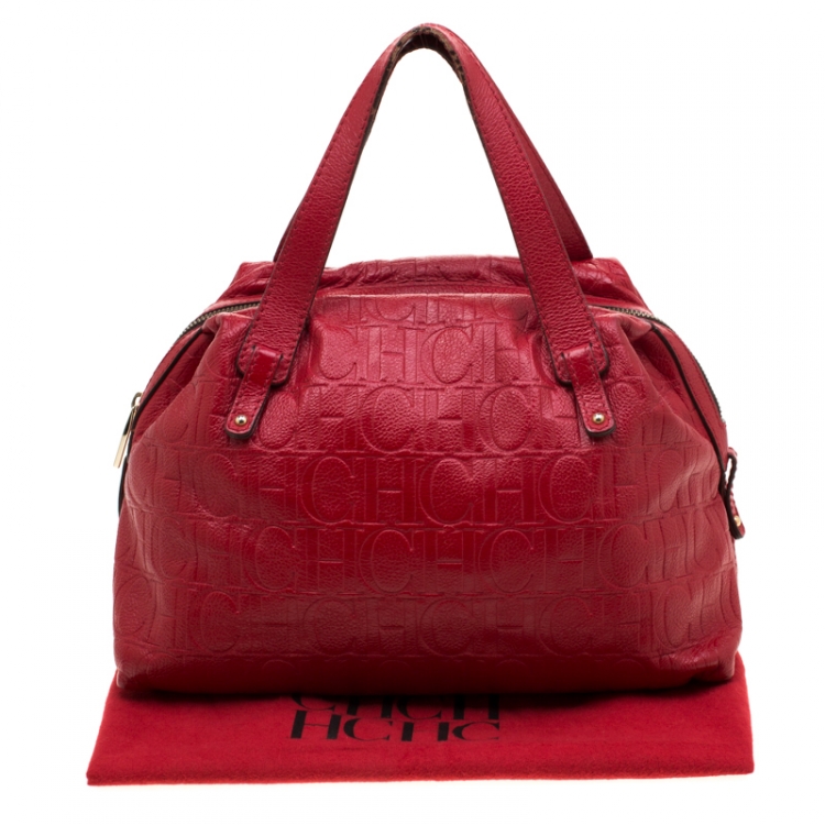 مملوكة مسبقًا Carolina Herrera Red Monogram Leather Satchel