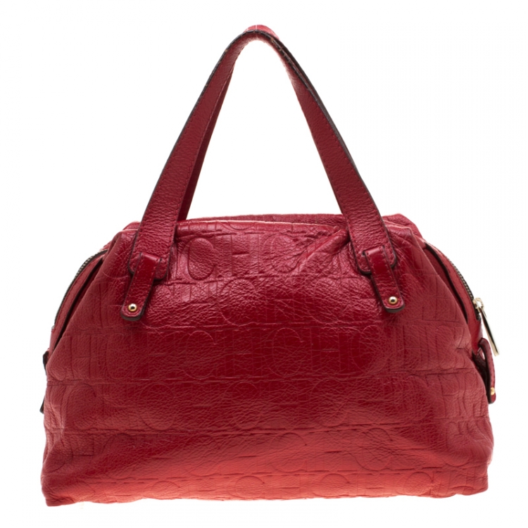 مملوكة مسبقًا Carolina Herrera Red Monogram Leather Satchel