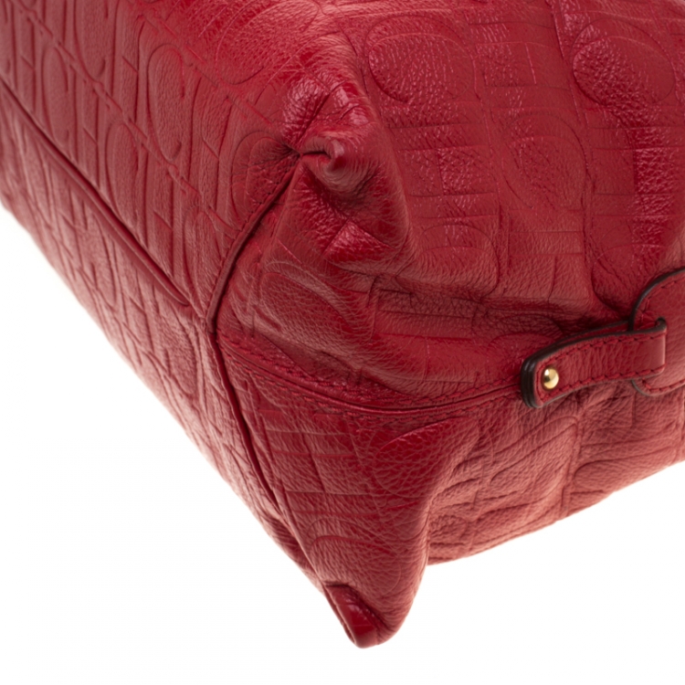 مملوكة مسبقًا Carolina Herrera Red Monogram Leather Satchel