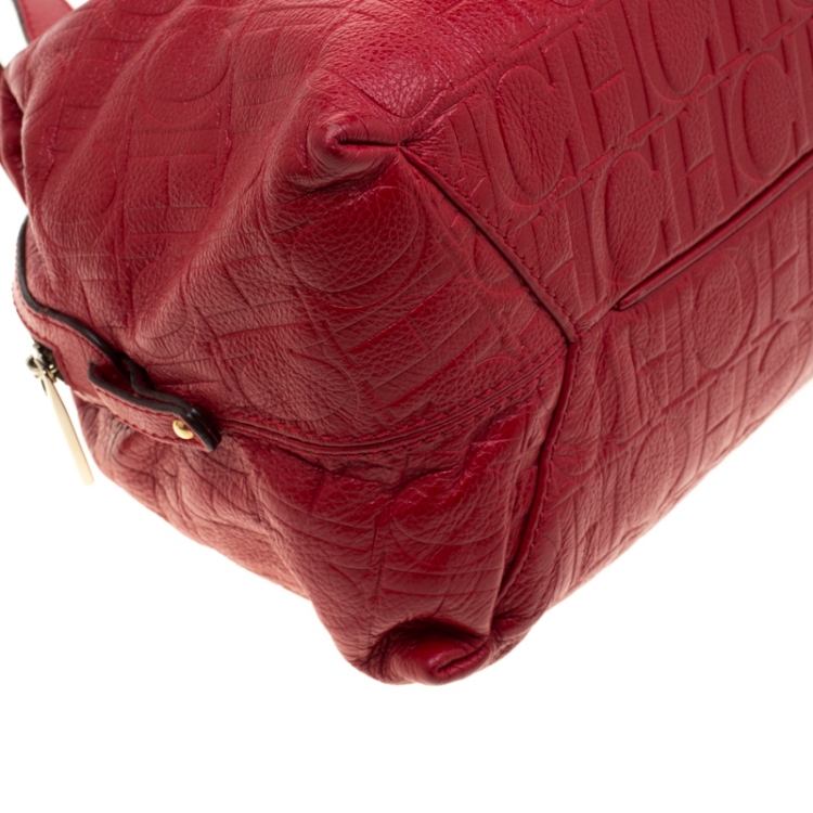 مملوكة مسبقًا Carolina Herrera Red Monogram Leather Satchel