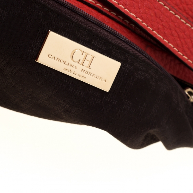 Pre Owned Carolina Hererra Red Pebbled Leather Hobo
