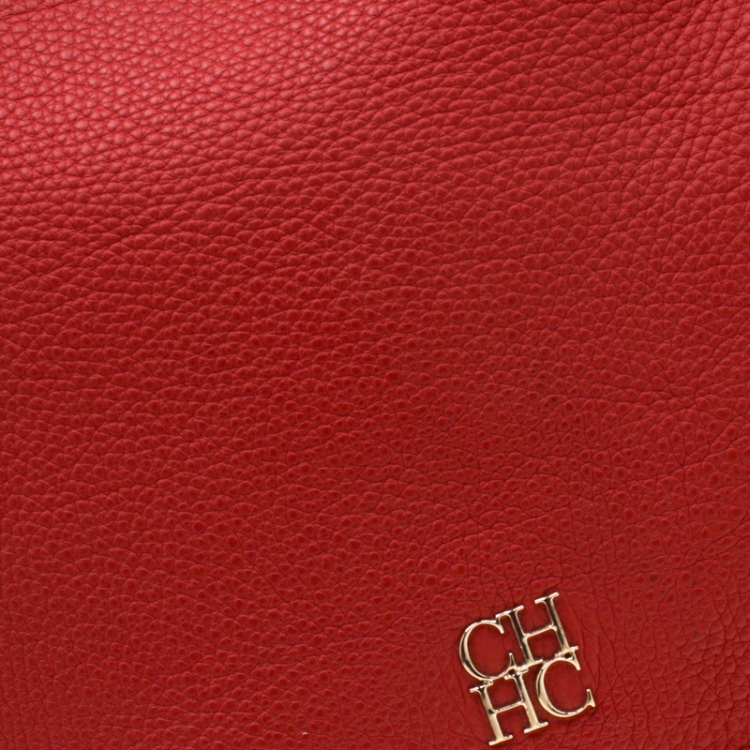 Pre Owned Carolina Hererra Red Pebbled Leather Hobo