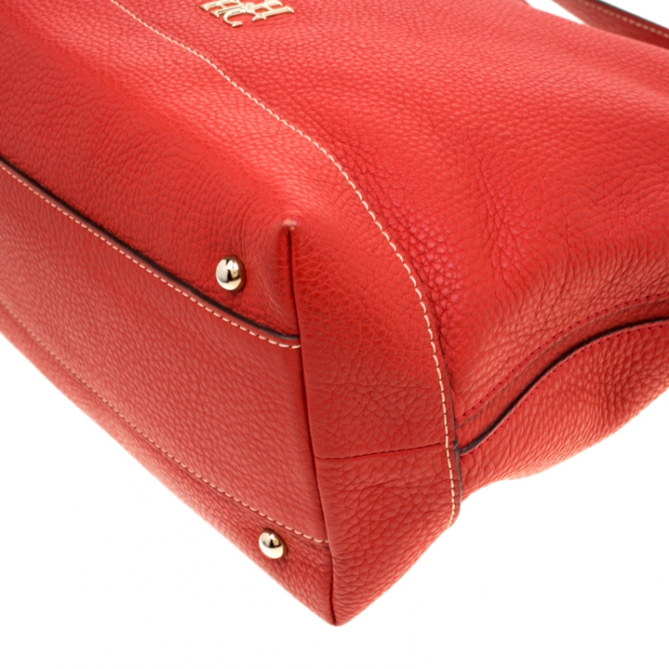 Pre Owned Carolina Hererra Red Pebbled Leather Hobo