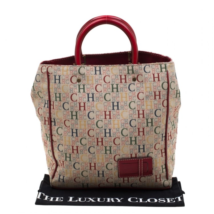 مملوكة مسبقًا Carolina Herrera Multicolor Canvas and Leather Trim Shopper Tote
