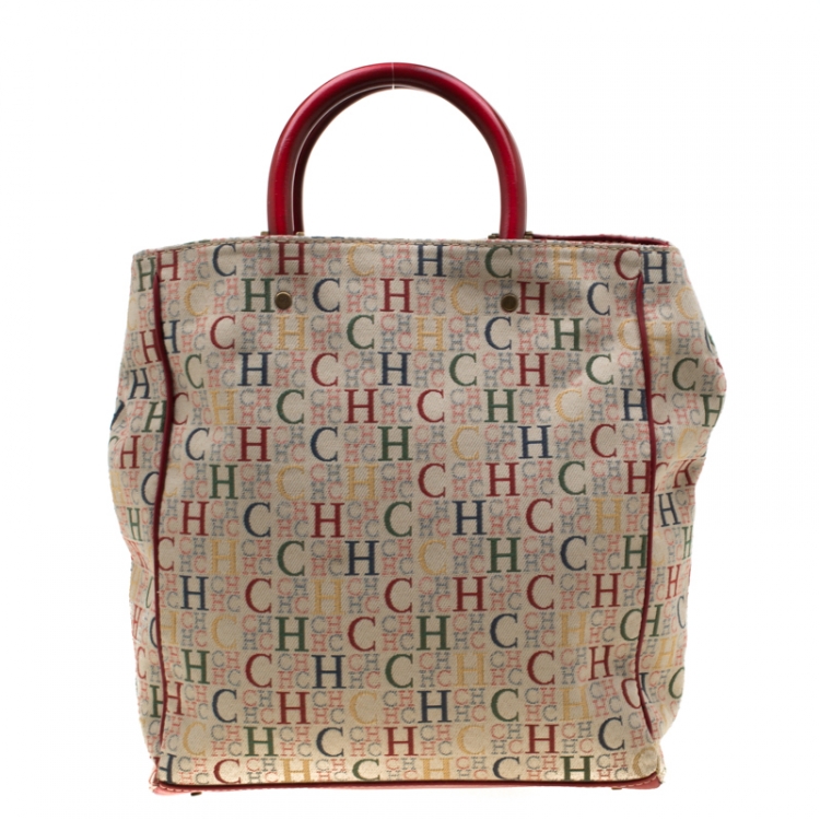 مملوكة مسبقًا Carolina Herrera Multicolor Canvas and Leather Trim Shopper Tote