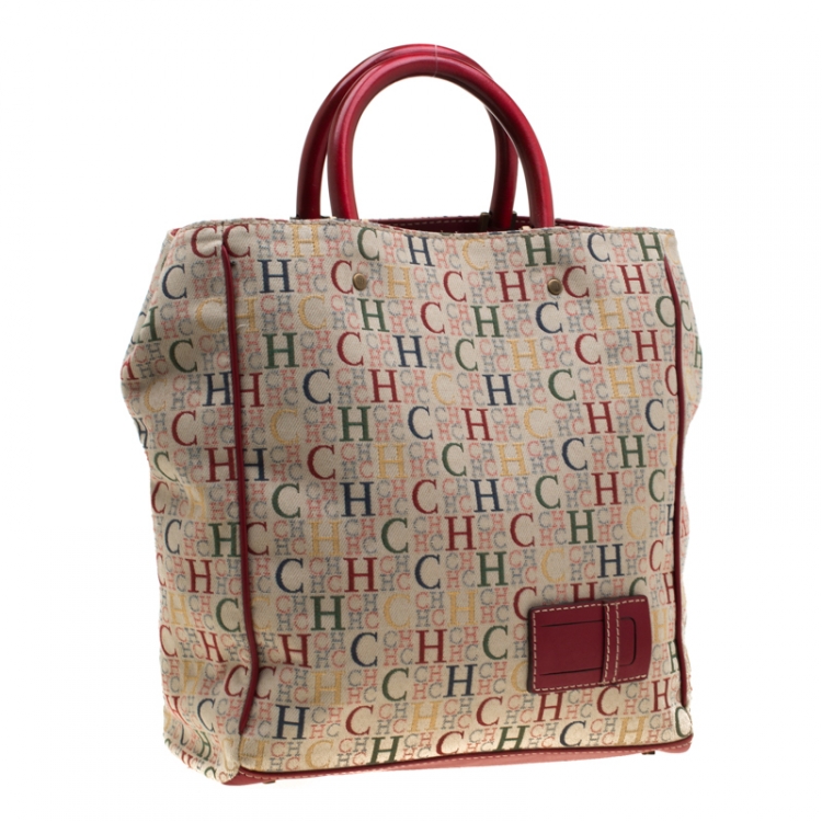 مملوكة مسبقًا Carolina Herrera Multicolor Canvas and Leather Trim Shopper Tote