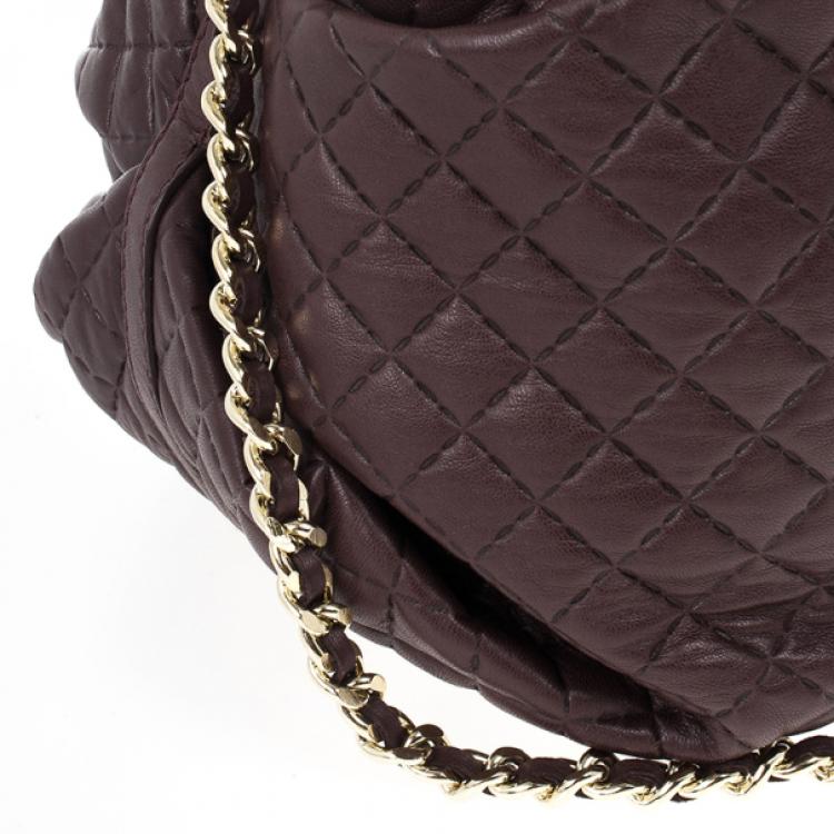 Pre Owned Carolina Herrera Brown Lambskin Quilted Stitching Bowling Bag 