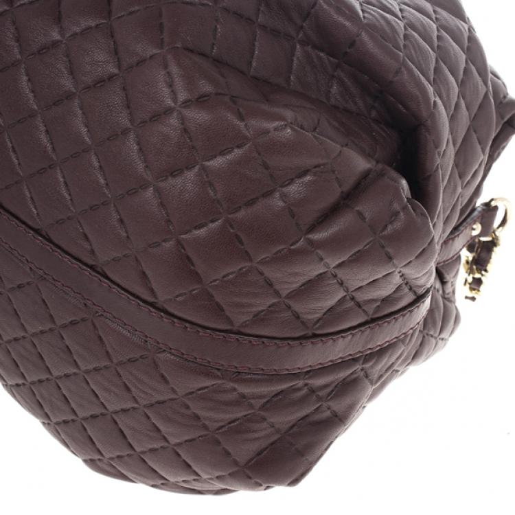 Pre Owned Carolina Herrera Brown Lambskin Quilted Stitching Bowling Bag 