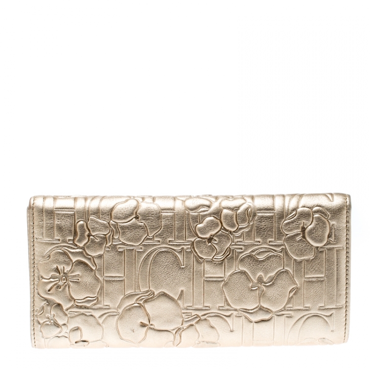 Pre Owned Carolina Herrera Gold Trifold Wallet