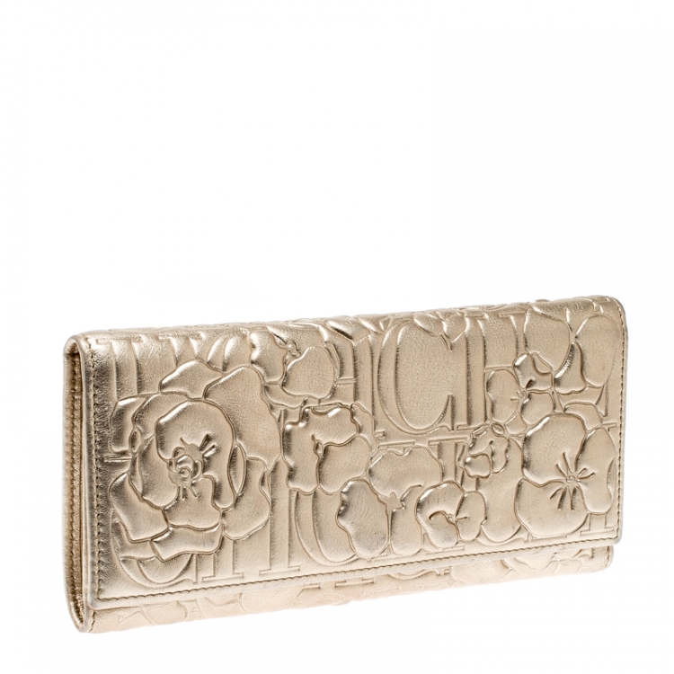 Pre Owned Carolina Herrera Gold Trifold Wallet
