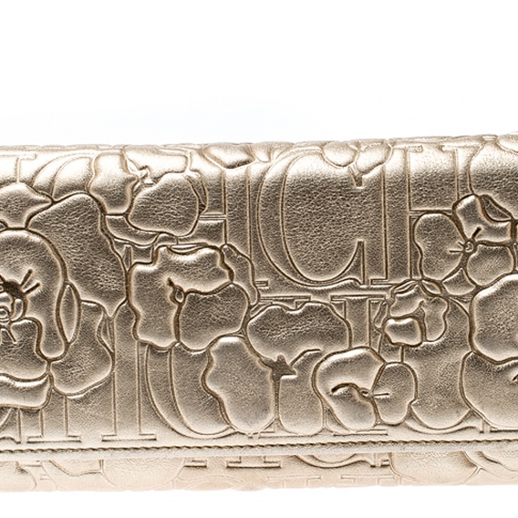 Pre Owned Carolina Herrera Gold Trifold Wallet