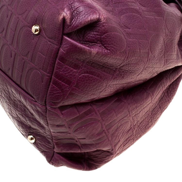 Pre Owned Carolina Herrera Burgandy Embossed Leather Bow Bucket Shoulder Bag