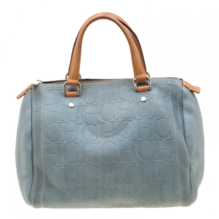 Carolina Herrera Light Blue Monogram Leather Andy Boston Bag Carolina  Herrera | The Luxury Closet