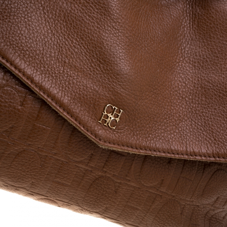 Pre Owned Carolina Herrera Brown Leather Minuetto Top Handle Bag