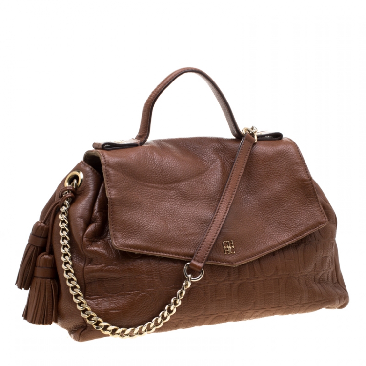 Pre Owned Carolina Herrera Brown Leather Minuetto Top Handle Bag