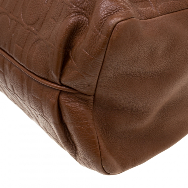 Pre Owned Carolina Herrera Brown Leather Minuetto Top Handle Bag