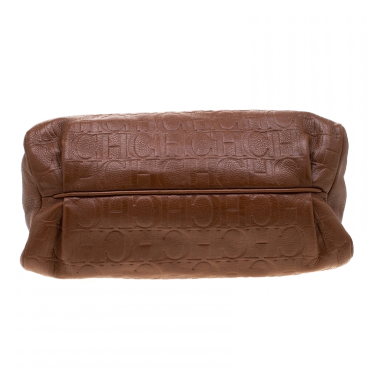 Pre Owned Carolina Herrera Brown Leather Minuetto Top Handle Bag