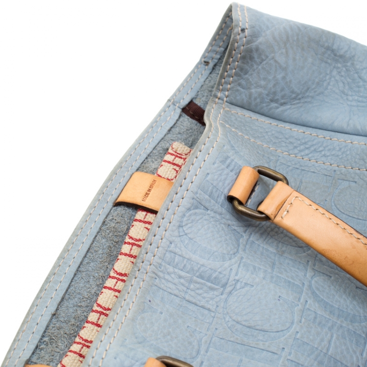 Pre Owned Carolina Herrera Light Blue Monogram Leather Andy Tote