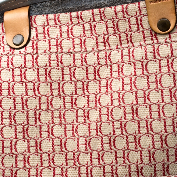 Pre Owned Carolina Herrera Light Blue Monogram Leather Andy Tote