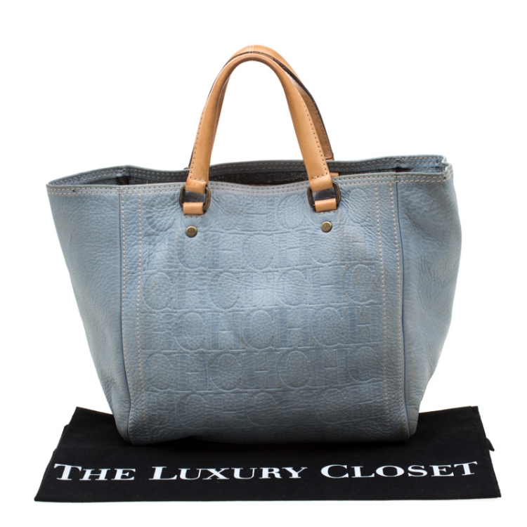 Pre Owned Carolina Herrera Light Blue Monogram Leather Andy Tote