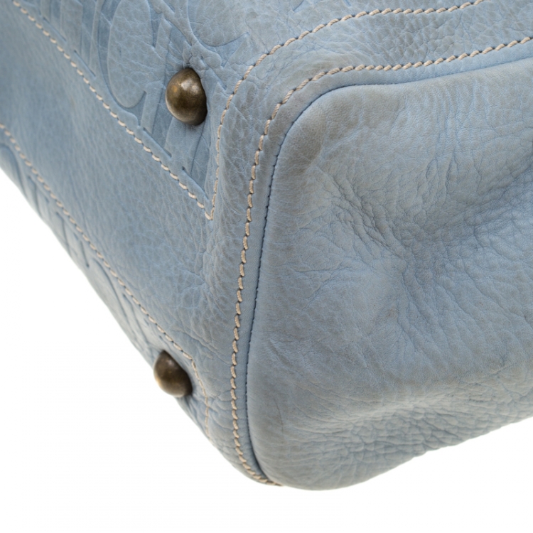 Pre Owned Carolina Herrera Light Blue Monogram Leather Andy Tote