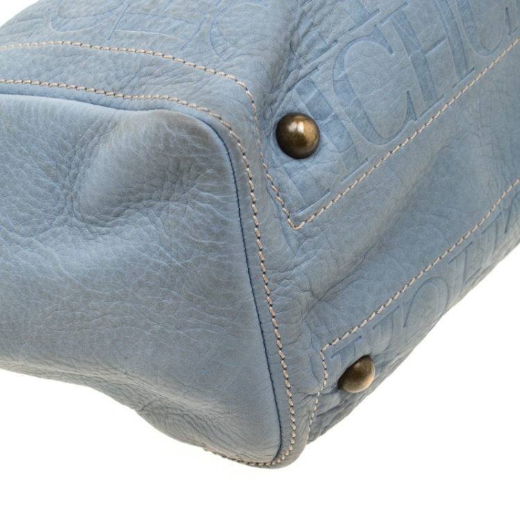 Pre Owned Carolina Herrera Light Blue Monogram Leather Andy Tote