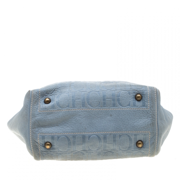 Pre Owned Carolina Herrera Light Blue Monogram Leather Andy Tote