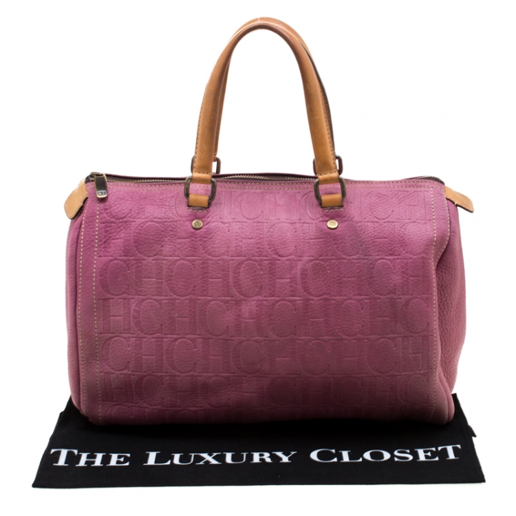Pre Owned Carolina Herrera Light Purple Monogram Leather Andy Boston Bag