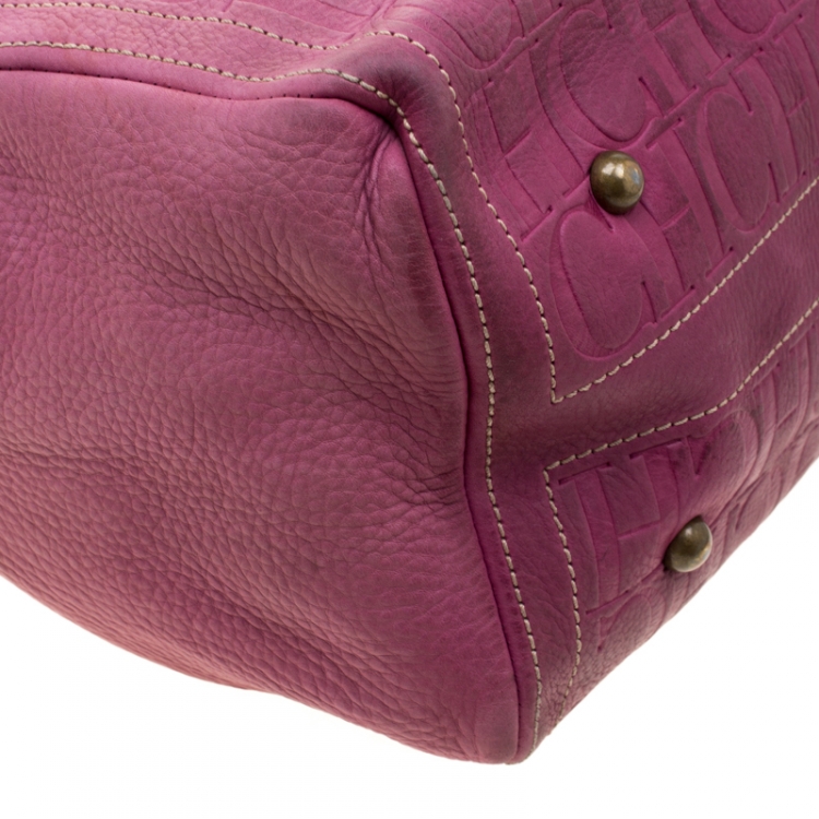 Pre Owned Carolina Herrera Light Purple Monogram Leather Andy Boston Bag