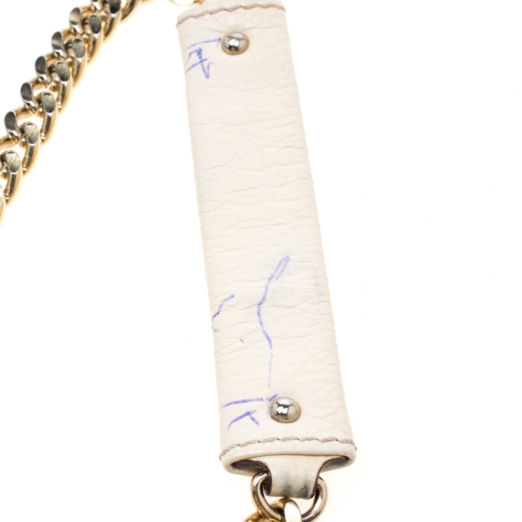 Pre Owned Carolina Herrera Cream Monogram Leather Audrey Shoulder Bag