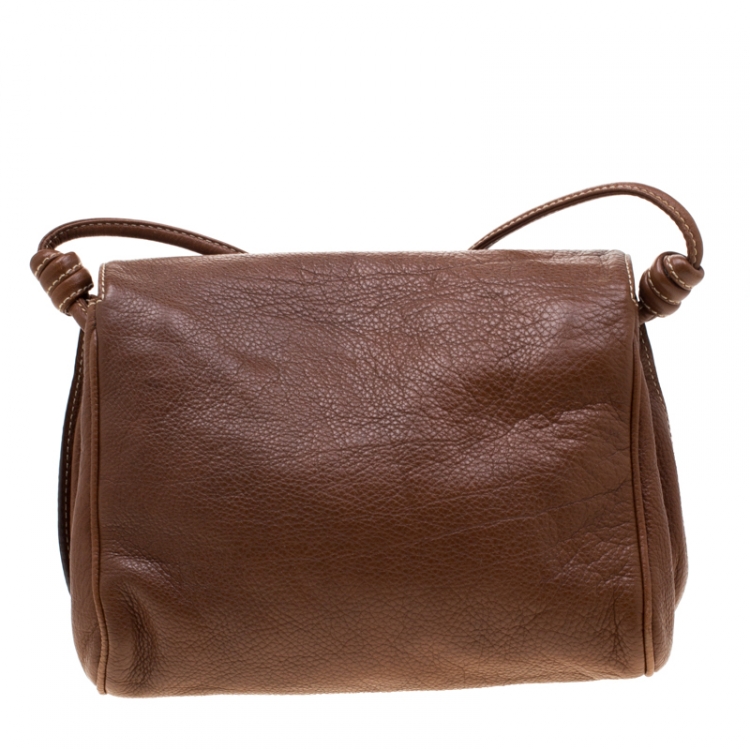 Pre Owned Carolina Herrera Brown Leather Flap Shoulder Bag