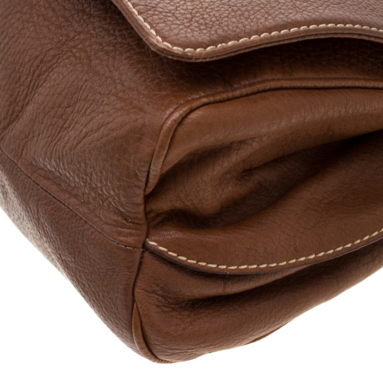 Pre Owned Carolina Herrera Brown Leather Flap Shoulder Bag