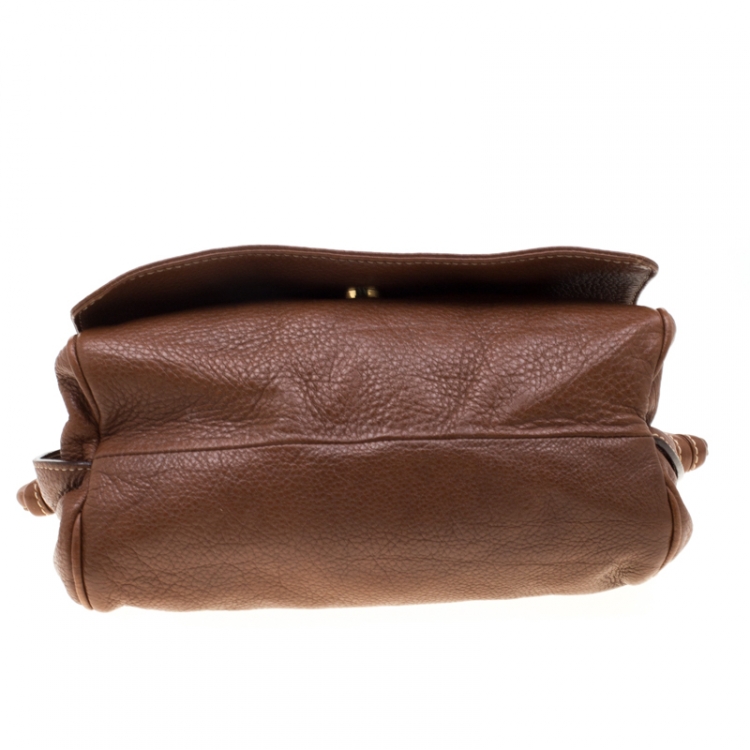 Pre Owned Carolina Herrera Brown Leather Flap Shoulder Bag