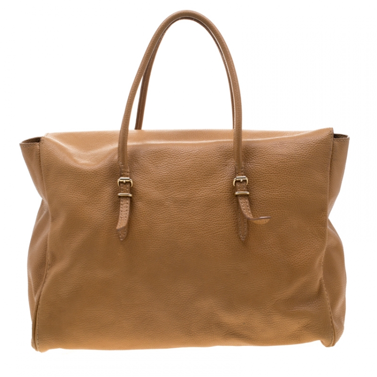 Pre Owned Carolina Herrera Brown Leather Flap Tote