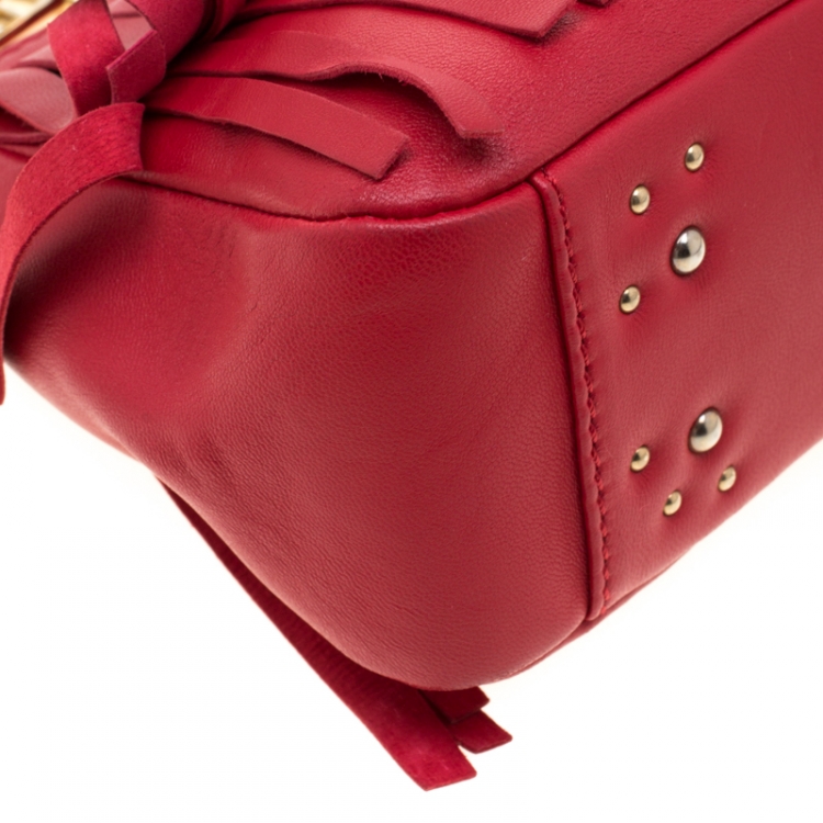 Pre Owned Carolina Hererra Red Leather Fringe Chain Shoulder Bag
