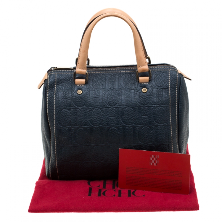 Pre Owned Carolina Herrera Green Monogram Leather Andy Boston Bag