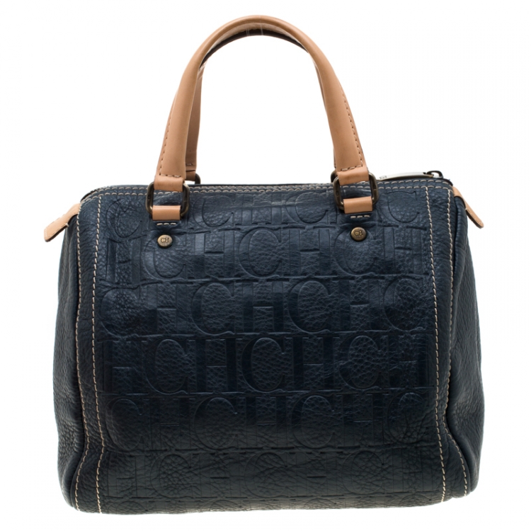 Pre Owned Carolina Herrera Green Monogram Leather Andy Boston Bag