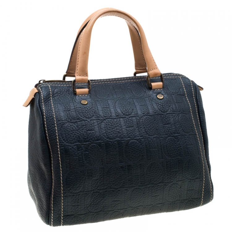 Pre Owned Carolina Herrera Green Monogram Leather Andy Boston Bag