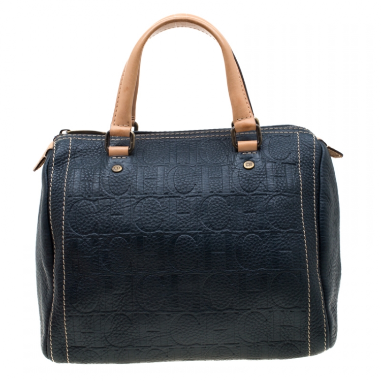 Pre Owned Carolina Herrera Green Monogram Leather Andy Boston Bag